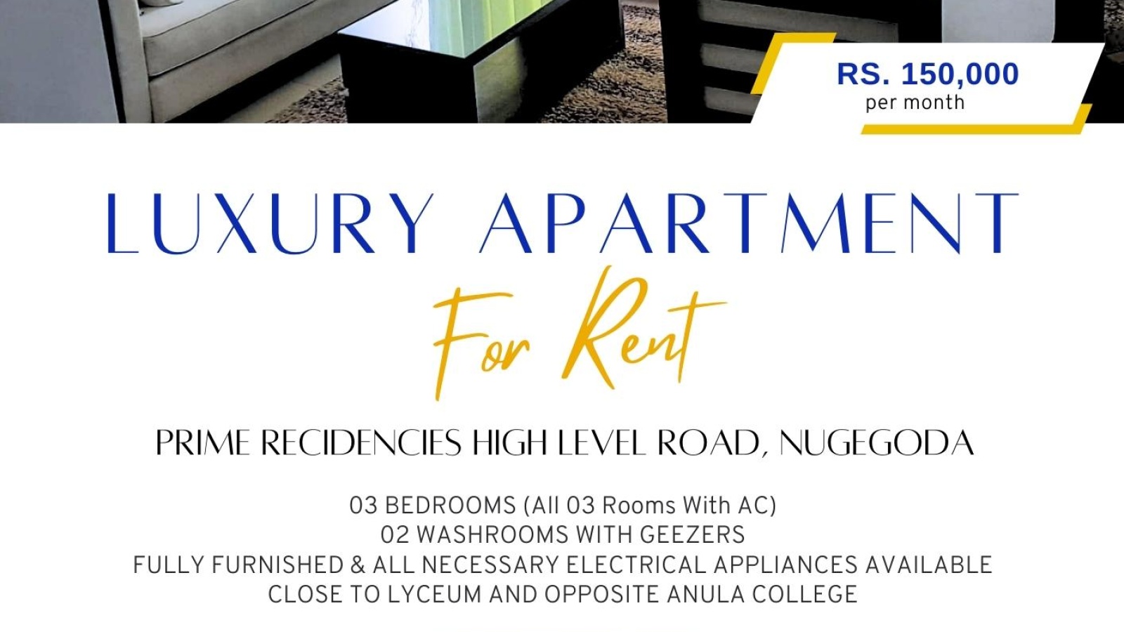 Highlevel Road, Nugegoda, Nugegoda, Colombo 10250, 3 Bedrooms Bedrooms, ,2 BathroomsBathrooms,Apartment,For Rent,Highlevel Road,Nugegoda,1146